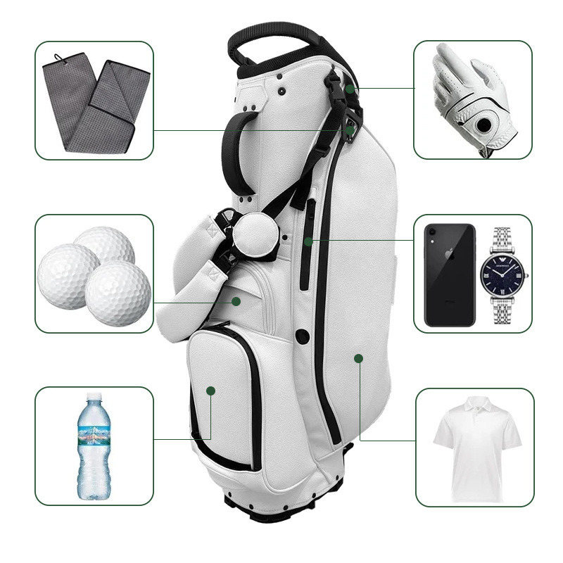 Custom Logo golf bag  PU leather white Waterproof Lightweight carry stand golf bag for mens