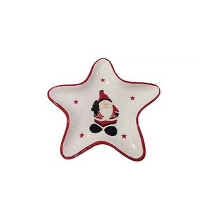 Custom Logo Five Star Shape Color Ceramic Christmas Plate For Cake Snack Gifts