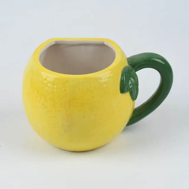 Custom logo 2024 new arrival 3D fruit ceramic yellow lemon shaped ceramic coffee tea milk mug cup for kids breakfast