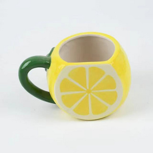 Custom logo 2024 new arrival 3D fruit ceramic yellow lemon shaped ceramic coffee tea milk mug cup for kids breakfast