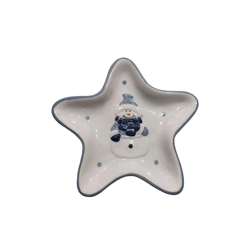 Custom Logo Five Star Shape Color Ceramic Christmas Plate For Cake Snack Gifts