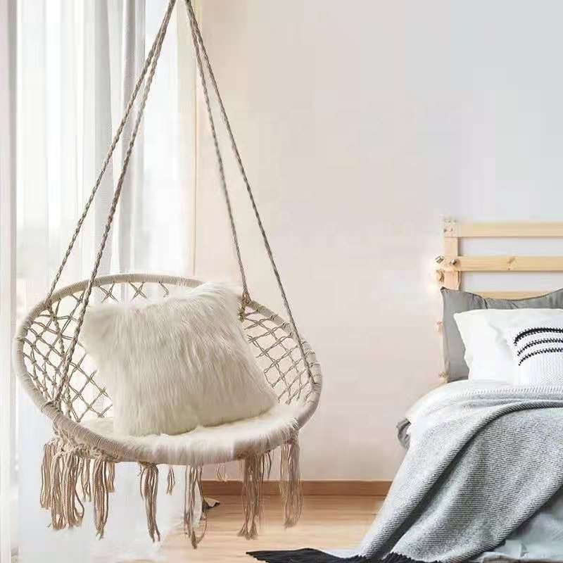 Rope Swing Chair Macrame Hanging Hammock Seat Columpio Swing Indoor Outdoor Patio Chair macrame swing