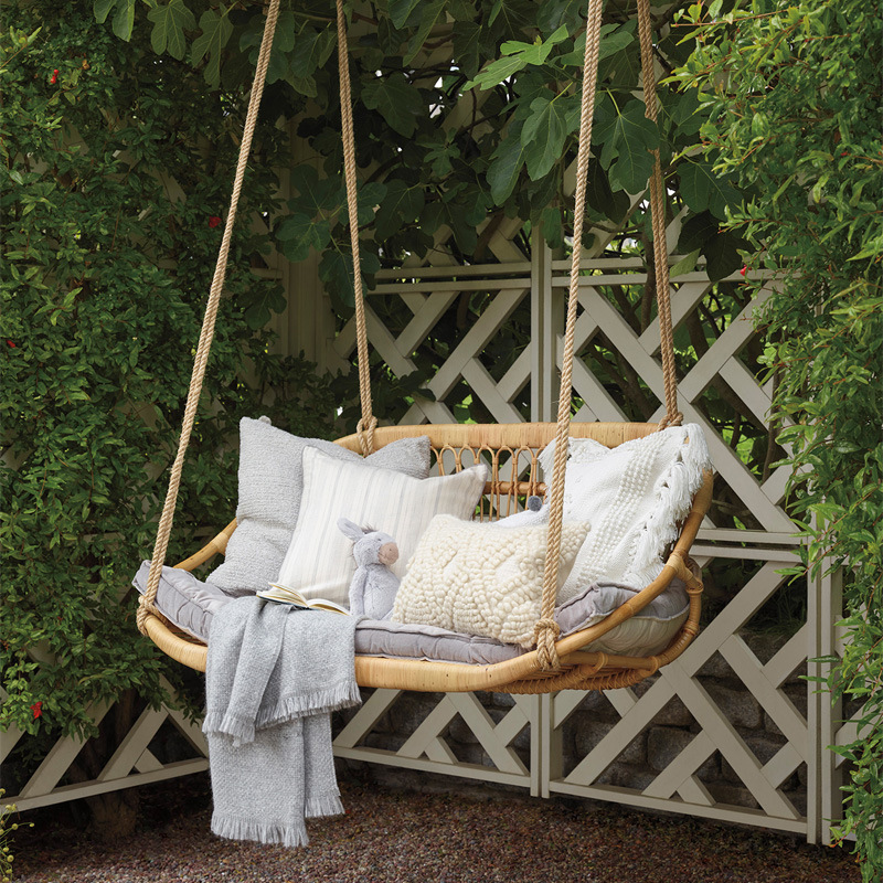 Patio Garden Double Two Seater Bamboo Natural Cane Rattan Hanging Swing Chair