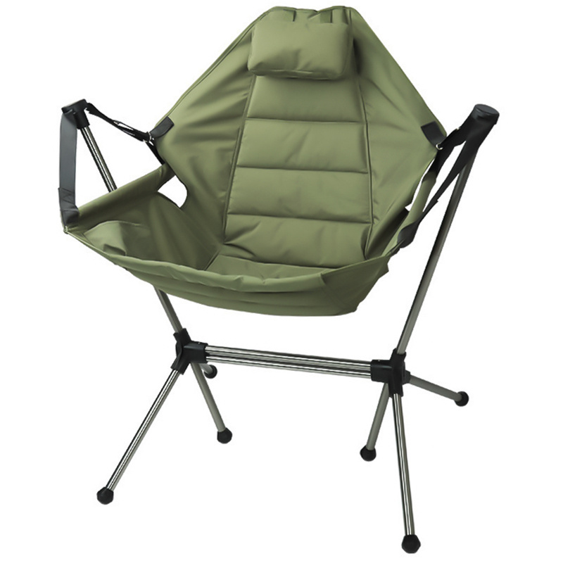 Rocking Recliner Camping Fishing Chair Aluminum  Swing Camp Chair Padded Garden Hammock Camp Chairs with Pillow