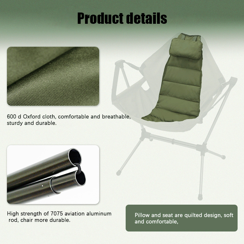 Rocking Recliner Camping Fishing Chair Aluminum  Swing Camp Chair Padded Garden Hammock Camp Chairs with Pillow