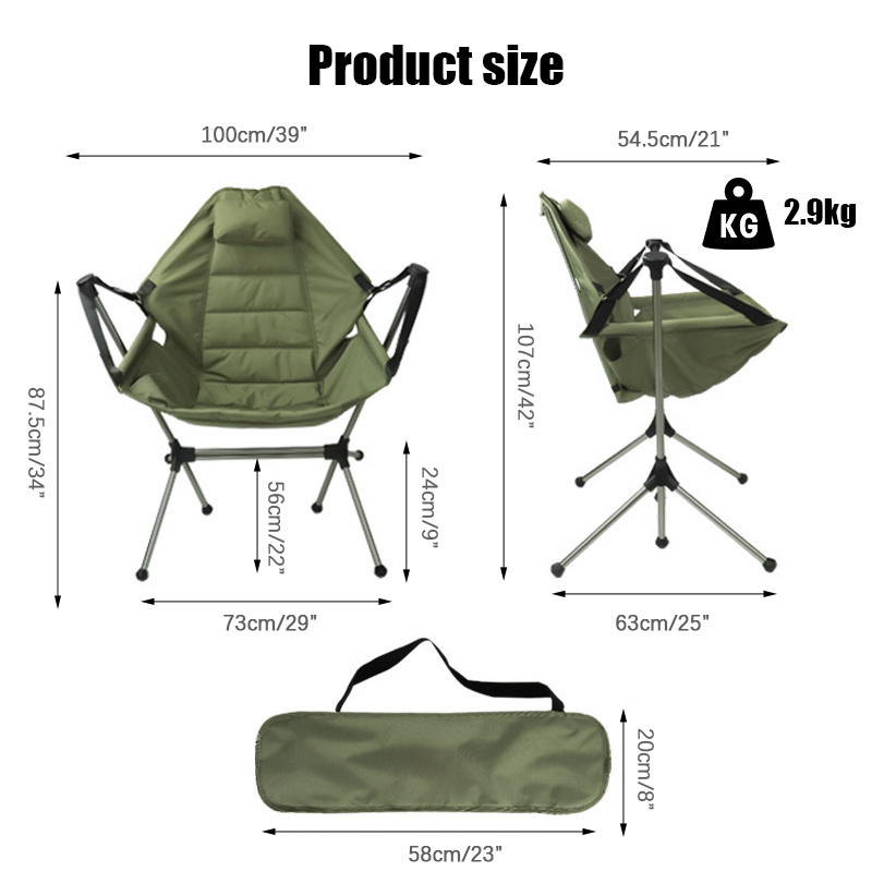 Rocking Recliner Camping Fishing Chair Aluminum  Swing Camp Chair Padded Garden Hammock Camp Chairs with Pillow