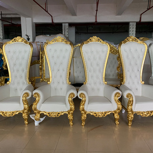 King and queen high back cheaper gold throne chairs royal luxury wedding chair for groom and bride