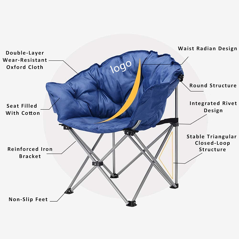 Wholesale Custom Lightweight Portable Camping Folding Moon Chair with Cup Holder and Back  Support Up to 120 KG