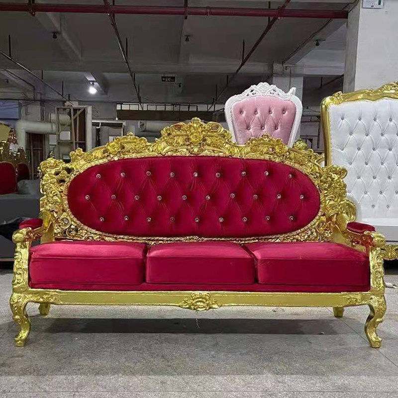 King and queen high back cheaper gold throne chairs royal luxury wedding chair for groom and bride