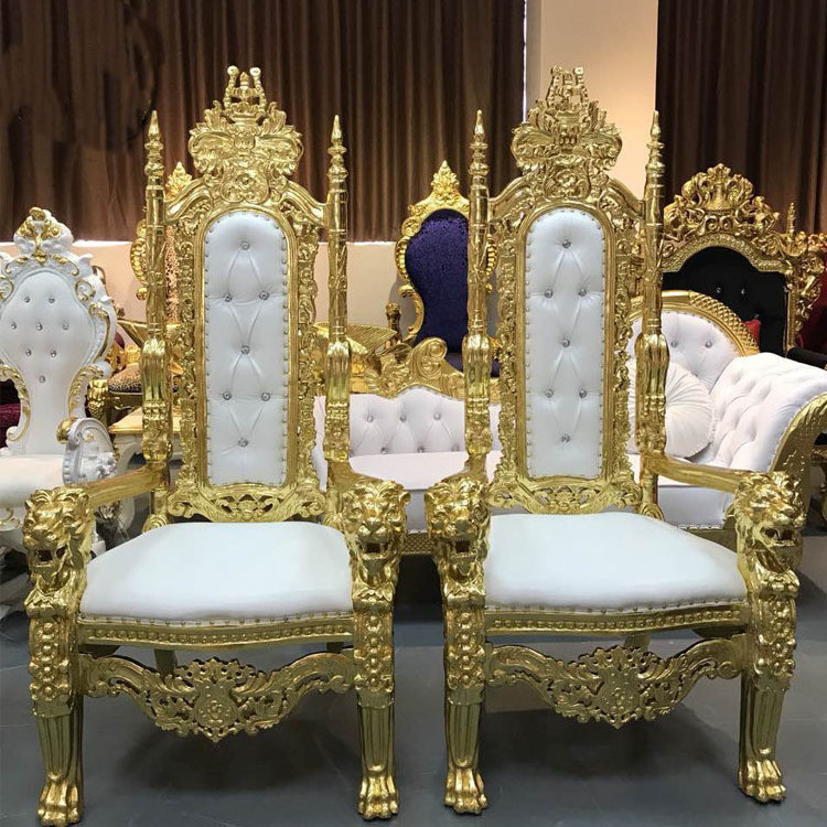 Wedding Rental Large Lion White Cheap King And Queen Throne Chairs Light luxury High Back Sofa Chiavari Solid Wood King Queen