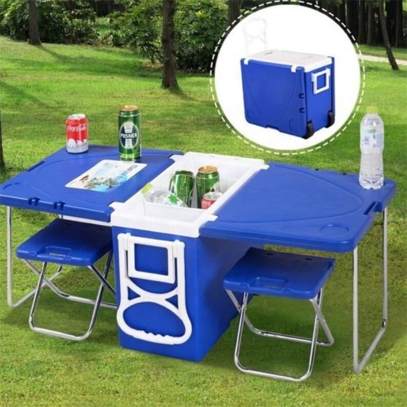 [OEM] 27L large capacity plastic insulated foldable chairs and table set car outdoor camping freezer picnic table With cooler bo