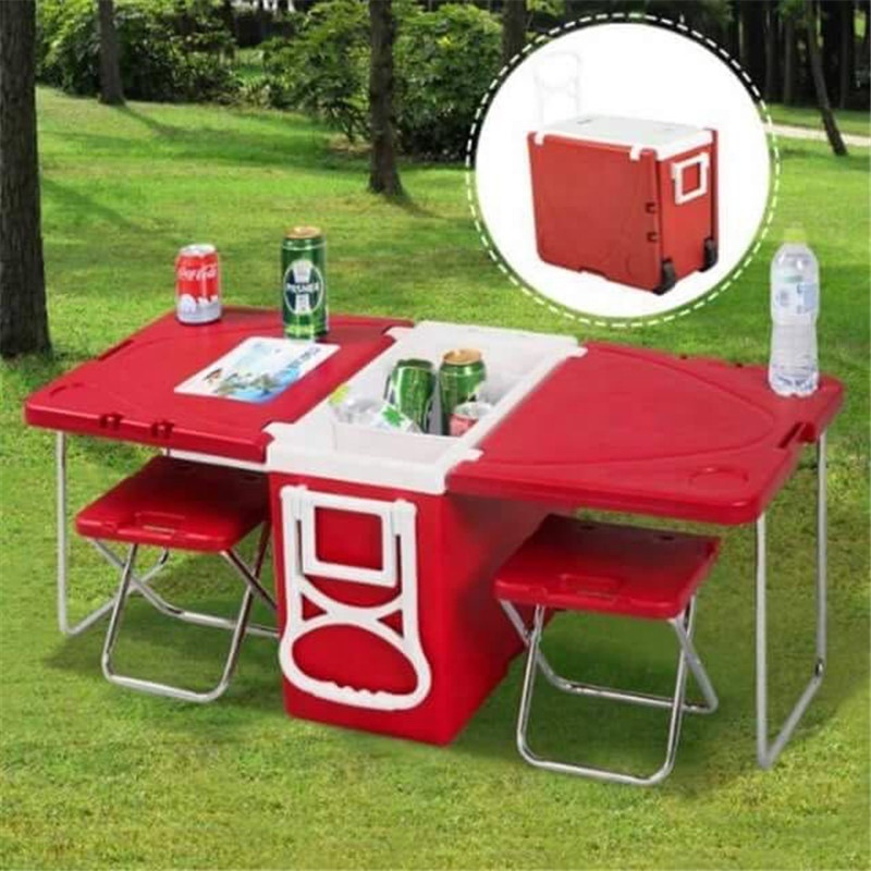 [OEM] 27L large capacity plastic insulated foldable chairs and table set car outdoor camping freezer picnic table With cooler bo