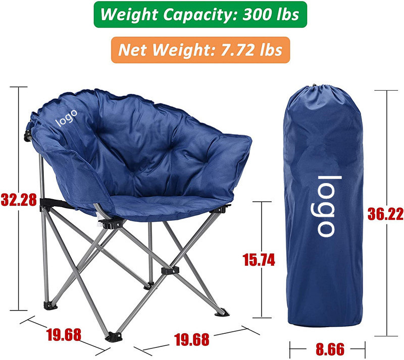 Wholesale Custom Lightweight Portable Camping Folding Moon Chair with Cup Holder and Back  Support Up to 120 KG