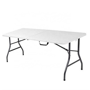 Outdoor plastic 72inch trestle folding tables White Foldable Portable 6ft Rectangle Outdoor Plastic Folding Table  For Events