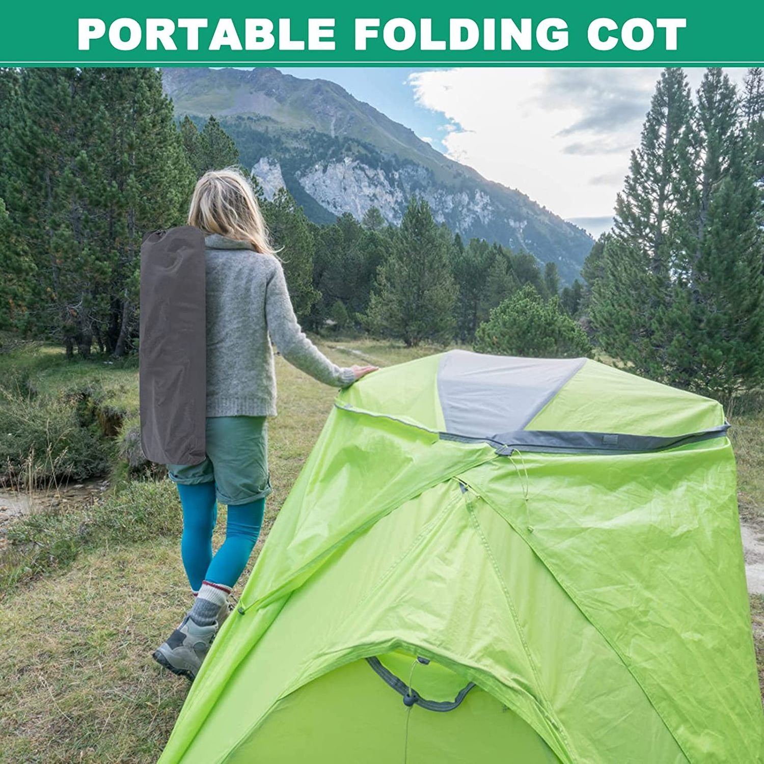 Portable outdoor folding bed  camping cot for adult with cushion, Double Layer Oxford Portable Travel outdoor Camping Bed