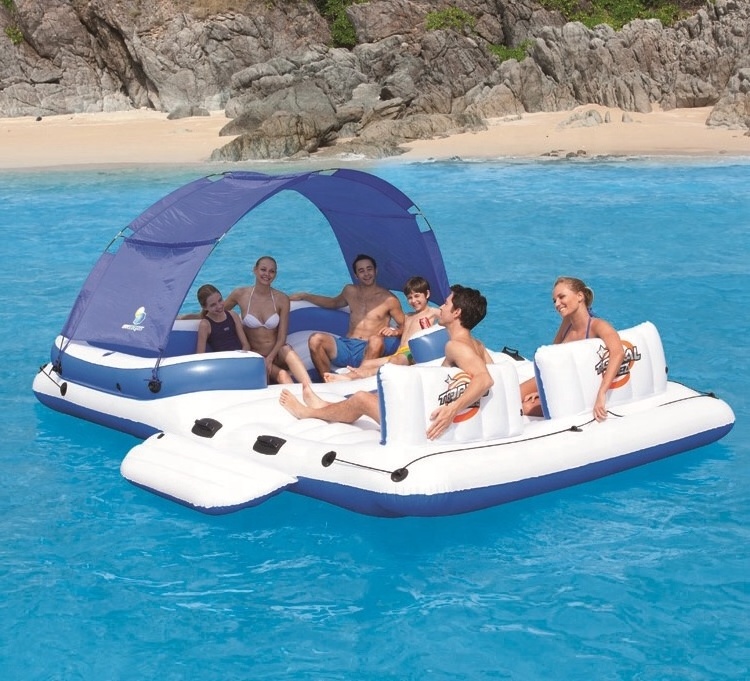 Large Inflatable 6 Person Lake Pool River Floating Island Raft with Canopy