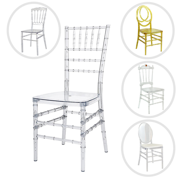 Hot Sale Clear Transparent Resin Chiavari Chair Plastic Crystal  Acrylic Wedding  event Chair Wholesale Phoenix Napoleon Chair