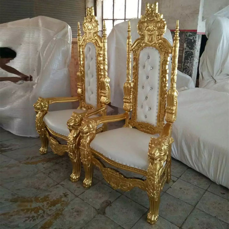 Wedding Rental Large Lion White Cheap King And Queen Throne Chairs Light luxury High Back Sofa Chiavari Solid Wood King Queen