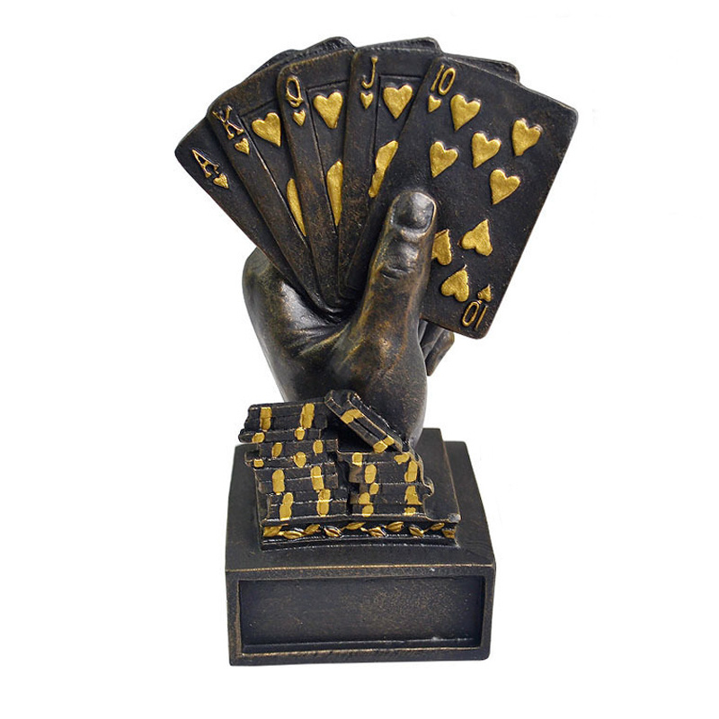 New popular gold silver copper hand poker casino Souvenirs awards 3d Poker Card plastic resin trophy for Tournament Winner Poker