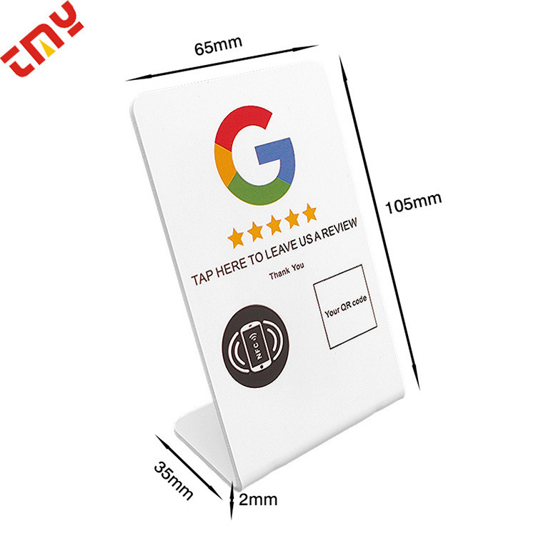 Custom New white Black Printing PVC Acrylic Nfc stand business card reader Google Reviews Menu Acrylic qr code Plaque Nfc