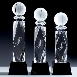 Custom Wholesale big mvp Basketball sports Award trophy 3d laser engraving crystal glass trophy cup basketball for sports