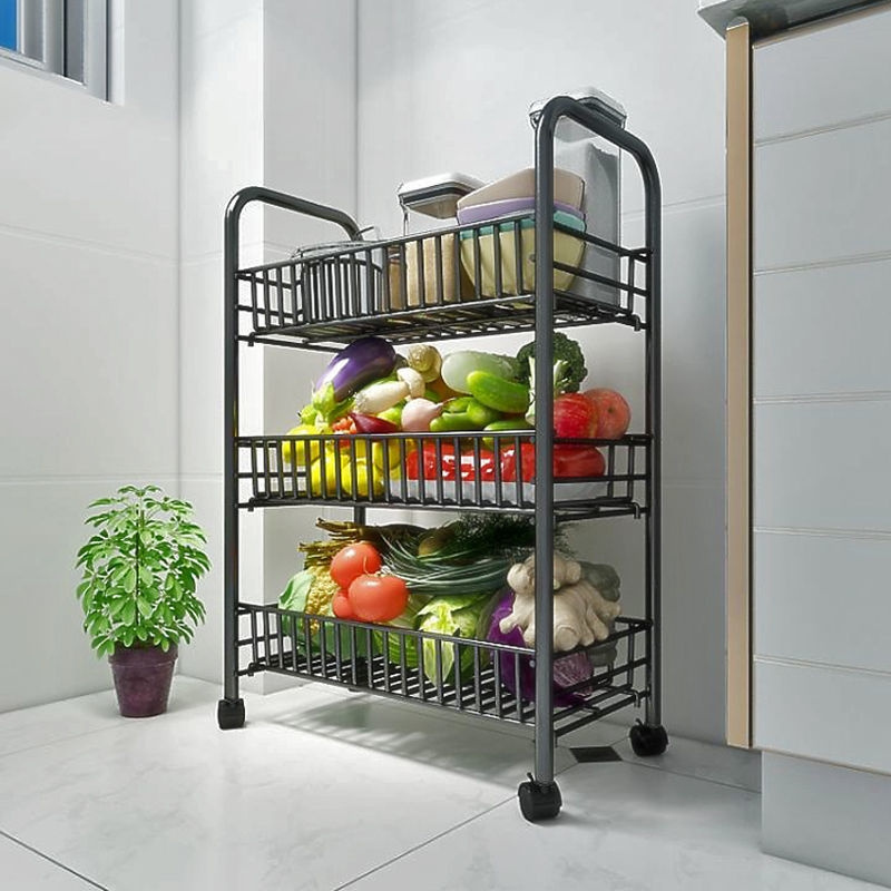 Kitchen 3 Tiers Metal Food Storage Organizer Wire Shelving Kitchen Rolling Trolley Hand Cart Wire Mesh Food Trolley With Wheels