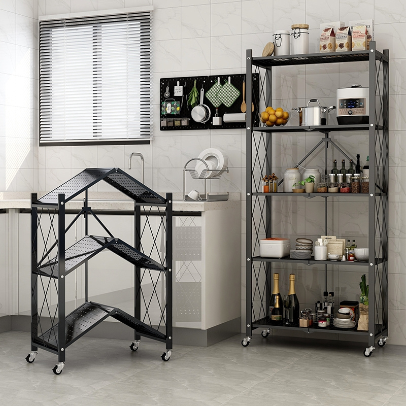 5 Layer Metal Removable Folding Power Rack Collapsible Stackable Home Kitchen Storage Folding Racks Medium Duty Folding Shelf