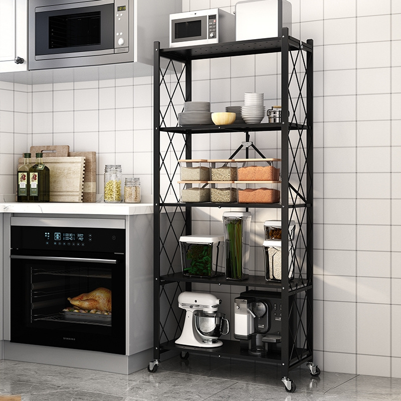 Heavy Duty Storage Removable Folding Rack Shelf Household Stackable Shelving Unit Kitchen Organizer Shelves With Wheels