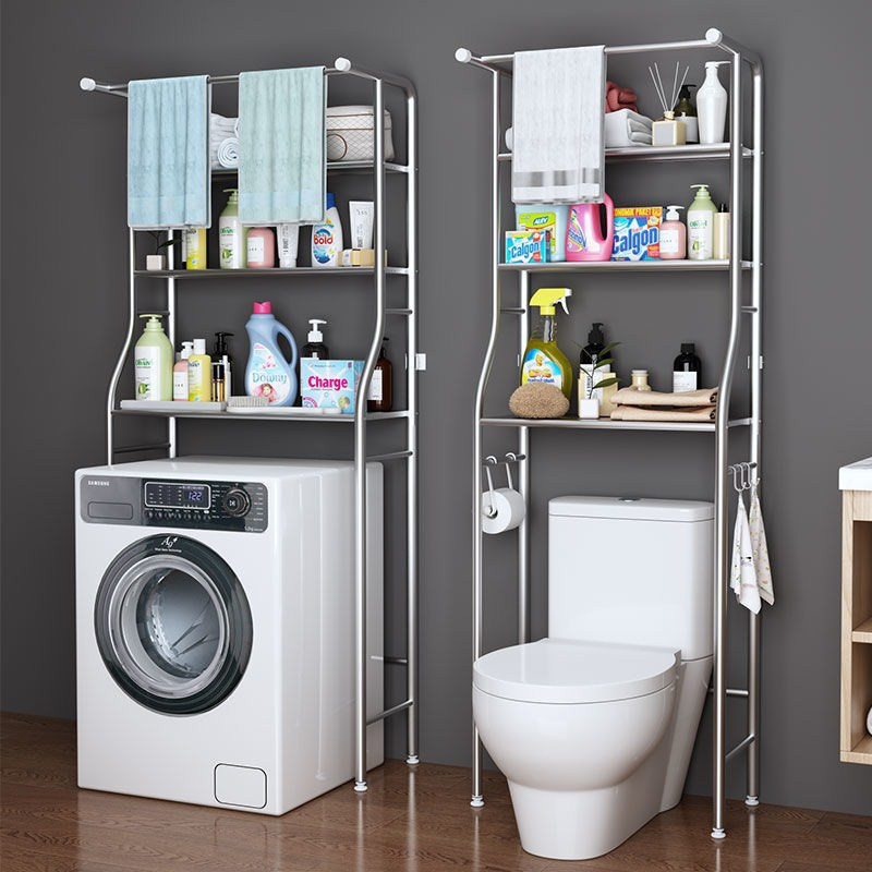 Over Toilet Bathroom Washing Machine Storage Rack Laundry Drying Shelf Towel Hangers Clothes Shelves Shower Stand Dryer Rack