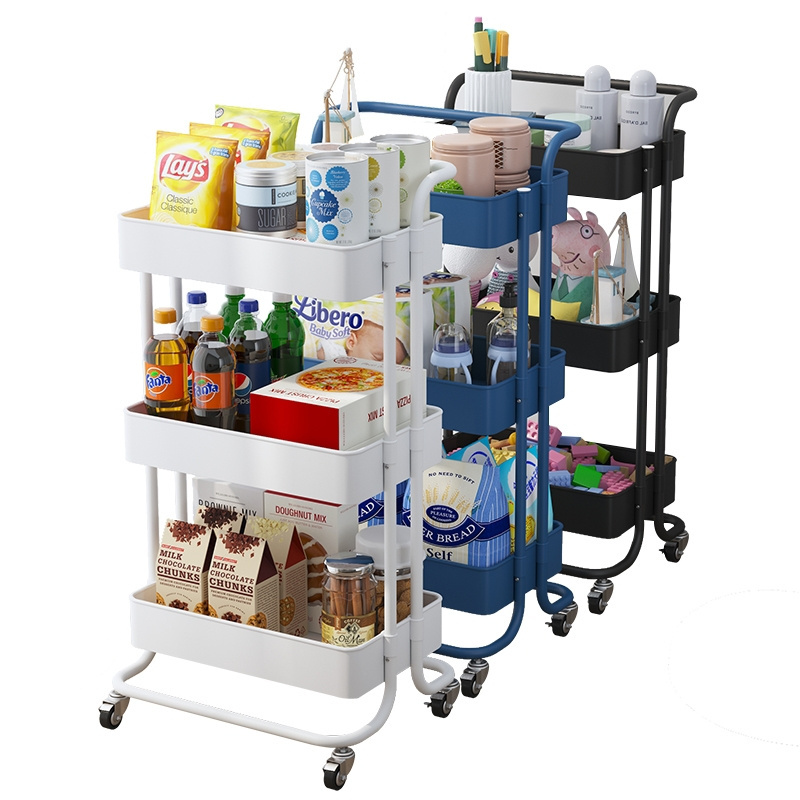 Metal 4 layer folding trolley household kitchen storage rack vegetable fruit sundries kitchen organizer