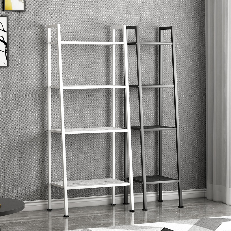 4 Tier Storage Shelves Ladder Bookshelf Industrial Bookcase Shelving Unit with Metal Frame for Home