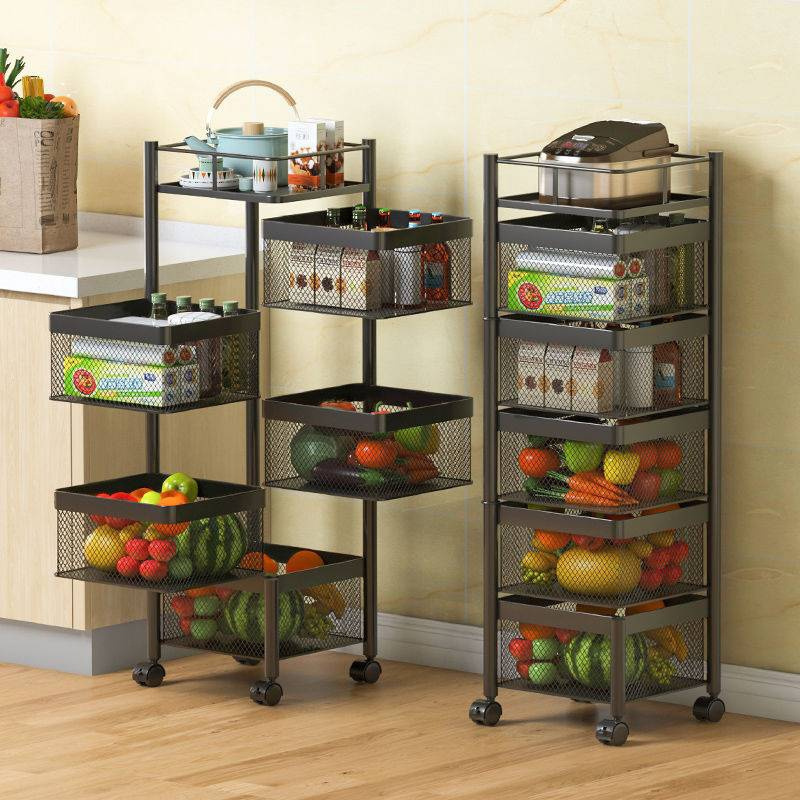 Wholesale Modern 5 Layer Metal Frame Shelf with Four Wheels Removable Shelving Fruit Storage Rack