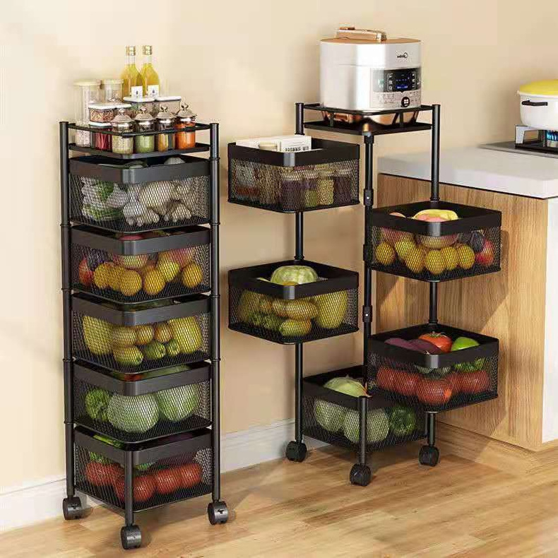 Wholesale Modern 5 Layer Metal Frame Shelf with Four Wheels Removable Shelving Fruit Storage Rack