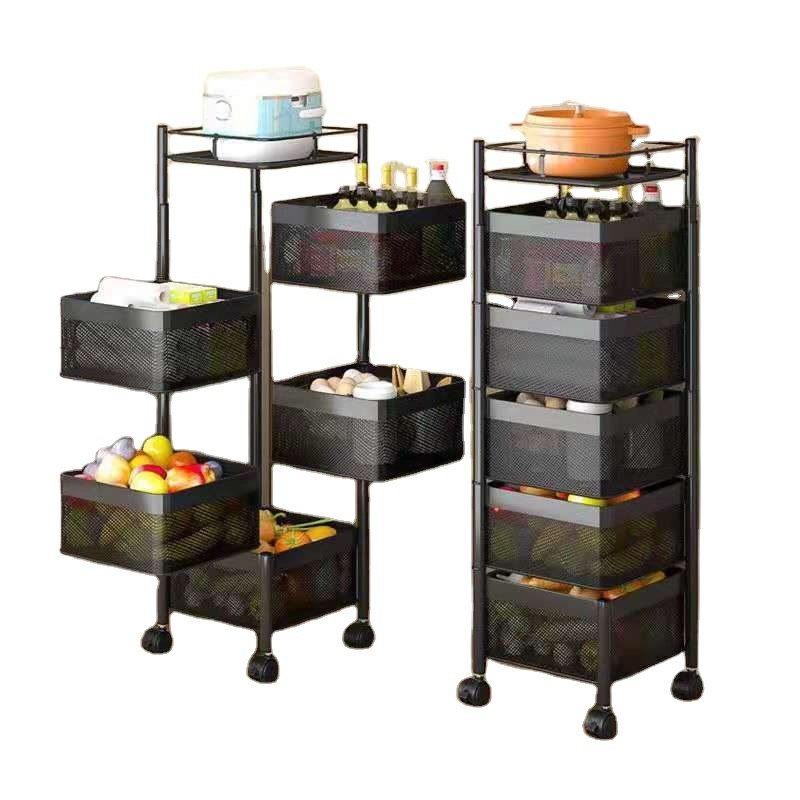 Wholesale Modern 5 Layer Metal Frame Shelf with Four Wheels Removable Shelving Fruit Storage Rack