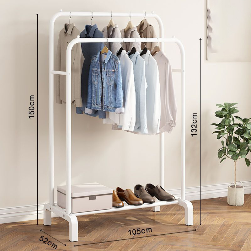 Floor heavy double pole clothes rack dry standing stainless steel clothes display rack