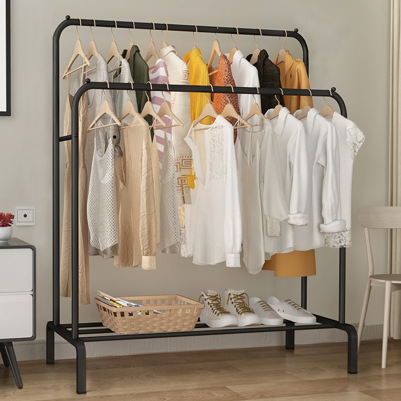 Floor heavy double pole clothes rack dry standing stainless steel clothes display rack