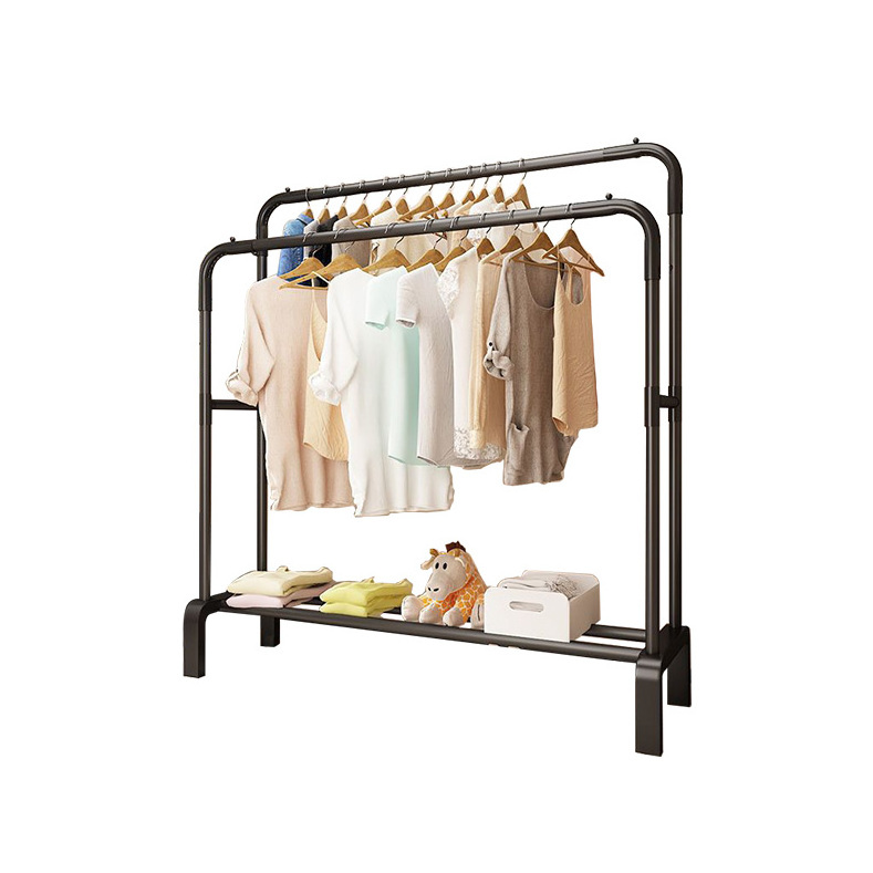 Floor heavy double pole clothes rack dry standing stainless steel clothes display rack