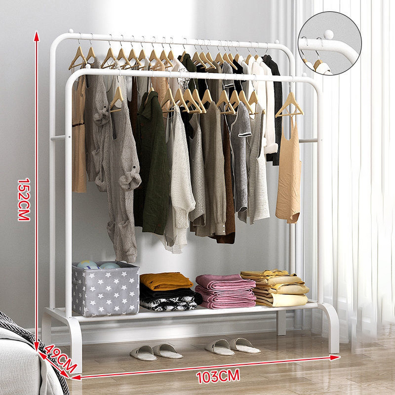 Floor heavy double pole clothes rack dry standing stainless steel clothes display rack