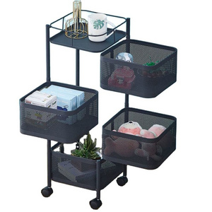 Square Rotating Layered Standing Shelf Living Room Storage Rack Floor standing 5 Tires Storage Shelf Kitchen Organizer Stocked