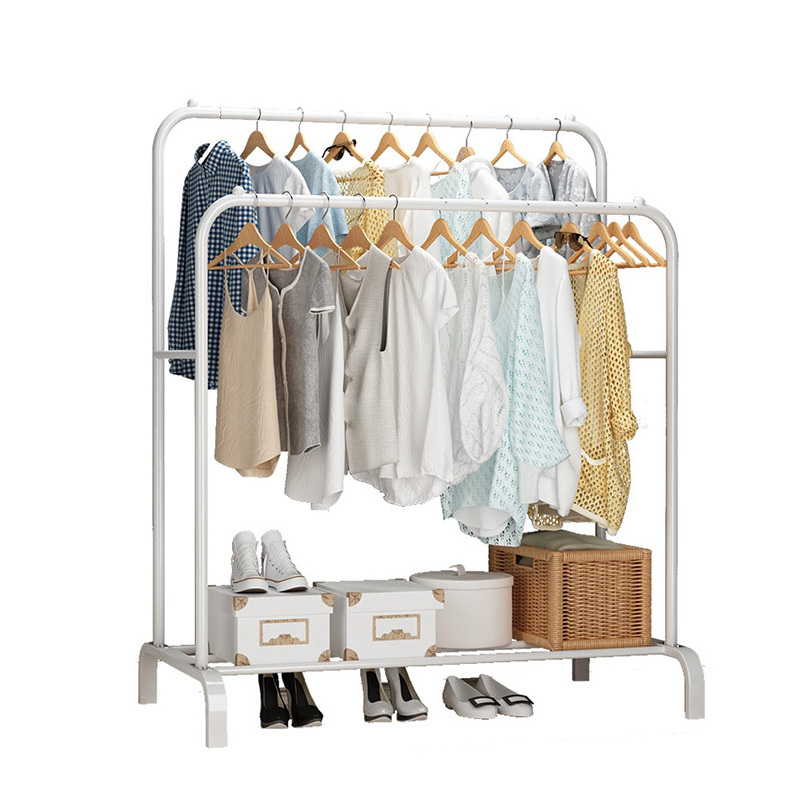 Light Duty Extendable Portable Garment Rack with Shelves Metal Foldable Standing Clothes Drying Rack