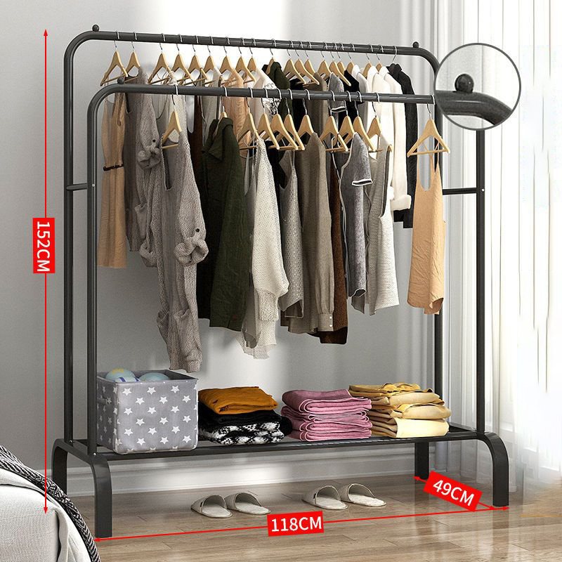 Wholesale Free Standing Double pole Coat Rack Metal Clothes Hat Hanger Rack Shoes Shelf