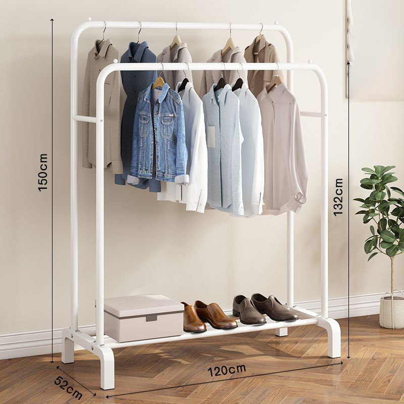 Metal Garment Rack Freestanding Hanger Double Rails Heavy Duty Drying Rack with 2 Tier Lower Storage Shelf