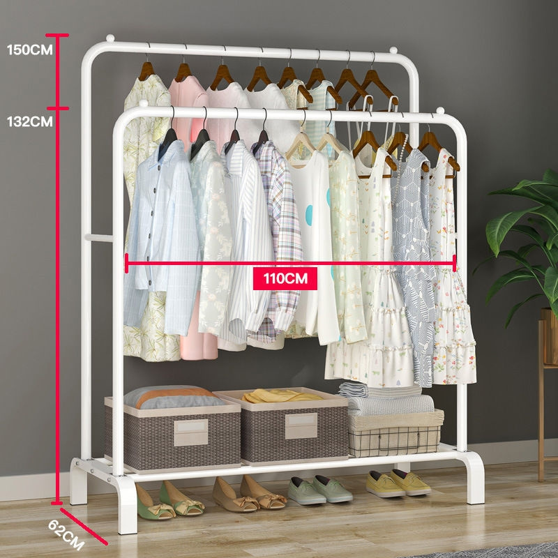 Clothes Hanger Rolling Cart Coat Rack Double Pole Hanger Storage Clothing Drying Racks Standing Trolley Coat Rack