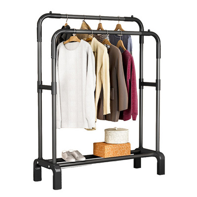 Clothes Hanger Rolling Cart Coat Rack Double Pole Hanger Storage Clothing Drying Racks Standing Trolley Coat Rack