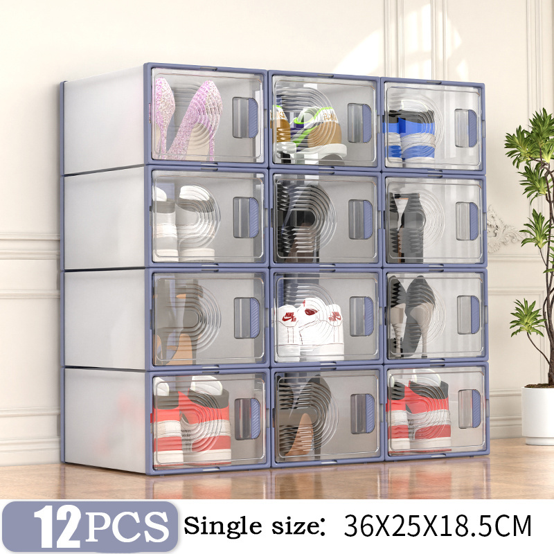 16 pair portable plastic shoe rack organizer cabinet for store PP double layer shoes foldable PET shelf for home modern