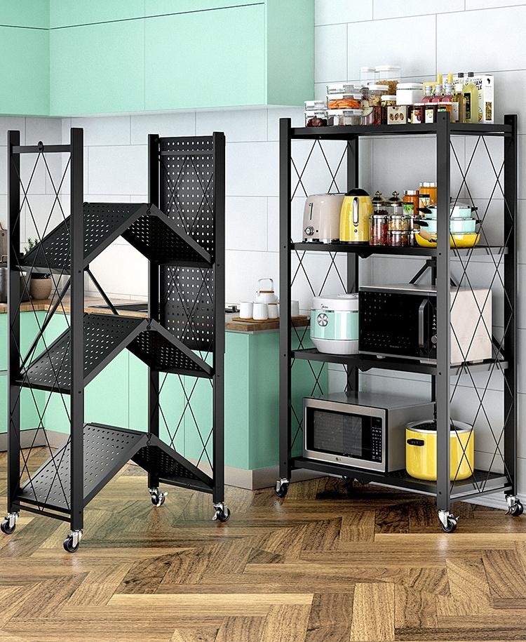 5 Layer Metal Removable Folding Power Rack Collapsible Stackable Home Kitchen Storage Folding Racks Medium Duty Folding Shelf