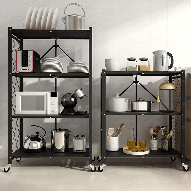 Heavy Duty Storage Removable Folding Rack Shelf Household Stackable Shelving Unit Kitchen Organizer Shelves With Wheels