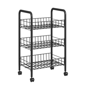 Kitchen 3 Tiers Metal Food Storage Organizer Wire Shelving Kitchen Rolling Trolley Hand Cart Wire Mesh Food Trolley With Wheels