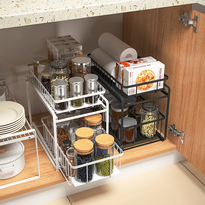 Kitchen Cabinet Closet Shelf Organizer Storage Rack for Countertop and Under Sink Metal Wire Shelf with Drawer