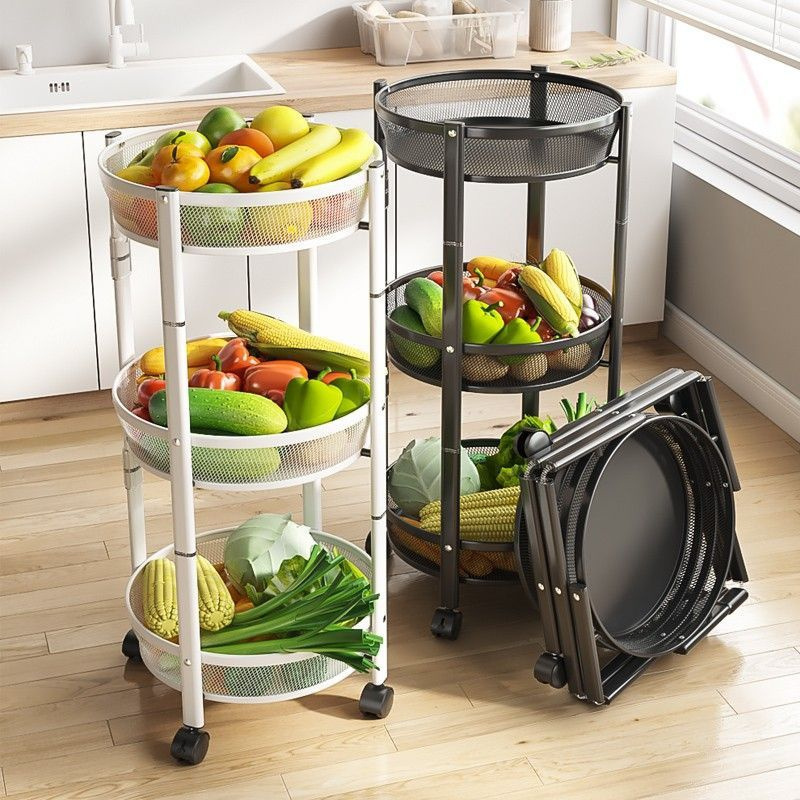 kitchen supplies 3  Layer Folding Storage Rack kitchen storage shelf wire rack with Wheel Movable for Living Room Bedroom